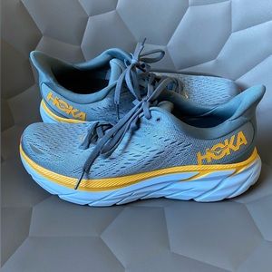 HOKA, men’s athletic shoes, size 8.5 men, Clifton 8, grey